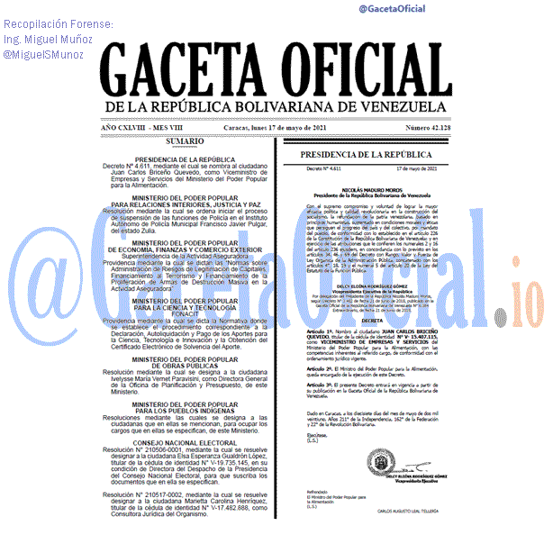 Gaceta Oficial 42128 del 17 mayo 2021