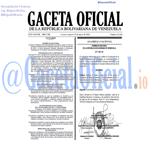Gaceta Oficial 42134 del 25 mayo 2021