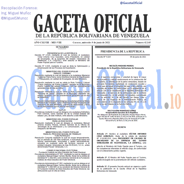 Gaceta Oficial 42145 del 9 junio 2021