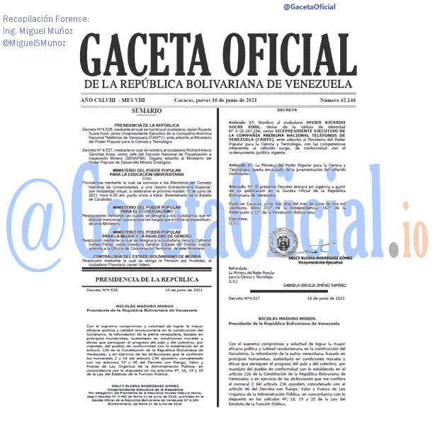 Gaceta Oficial 42146 del 10 junio 2021