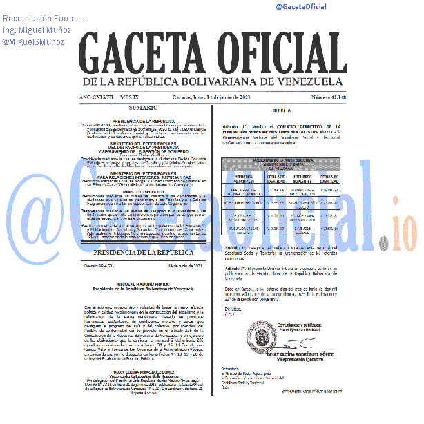 Gaceta Oficial 42148 del 14 junio 2021