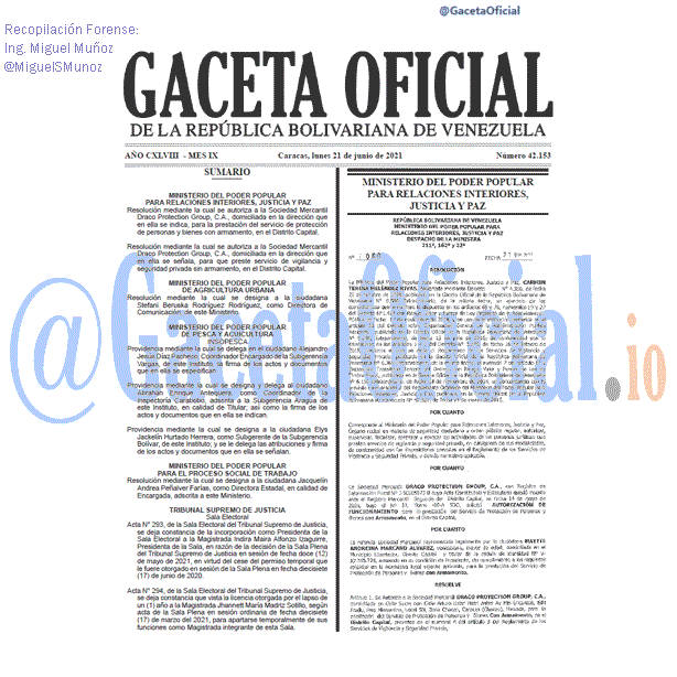 Gaceta Oficial 42153 del 21 junio 2021
