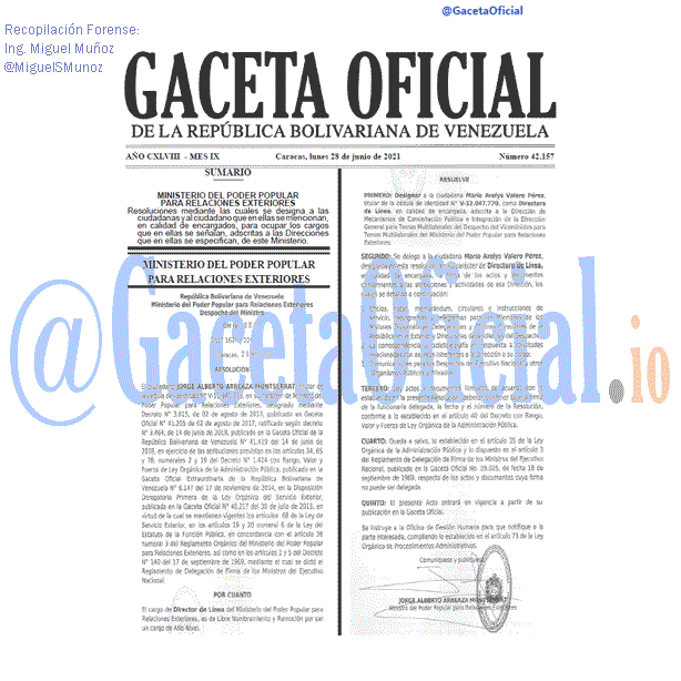 Gaceta Oficial 42157 del 26 junio 2021