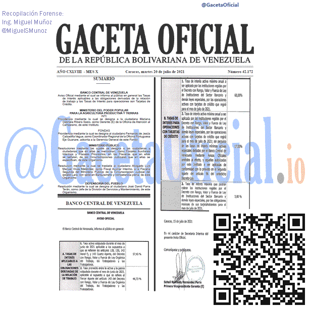 Gaceta Oficial 42172 del 20 julio 2021