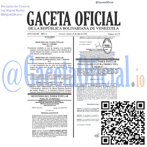 Gaceta Oficial 42175 del 23 julio 2021 Gaceta Oficial 42175 del 23 julio 2021