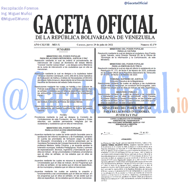 Gaceta Oficial 42179 del 29 julio 2021
