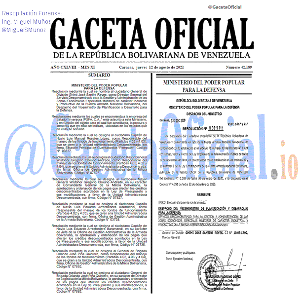Gaceta Oficial 42189 del 12 agosto 2021