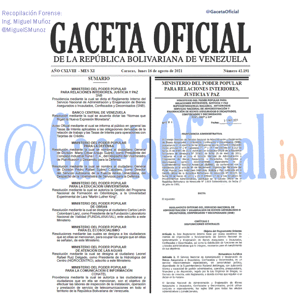 Gaceta Oficial 42191 del 16 agosto 2021