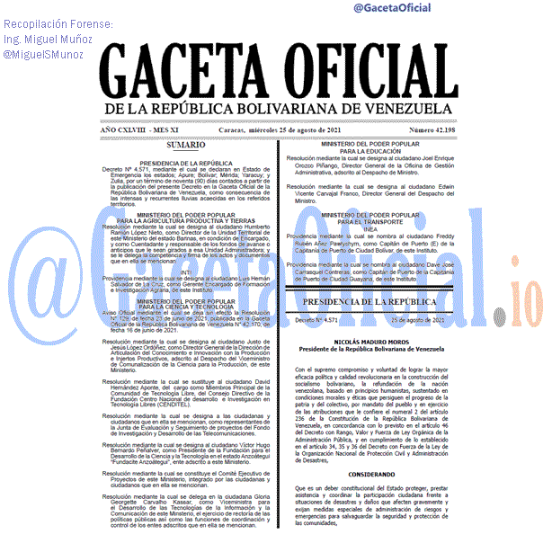 Gaceta Oficial 42198 del 25 agosto 2021