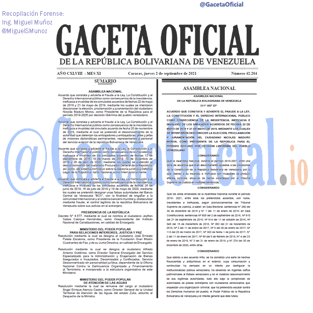 Gaceta Oficial 42204 del 2 septiembre 2021