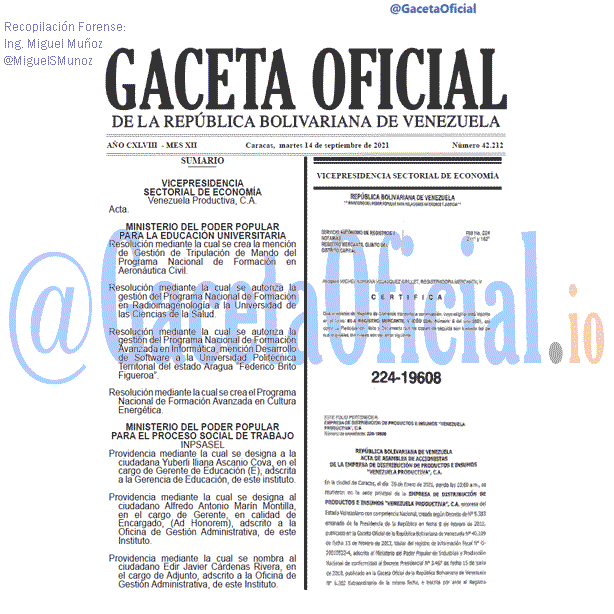 Gaceta Oficial 42212 del 14 septiembre 2021