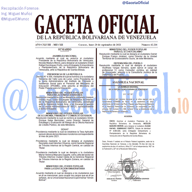 Gaceta Oficial 42216 del 20 septiembre 2021