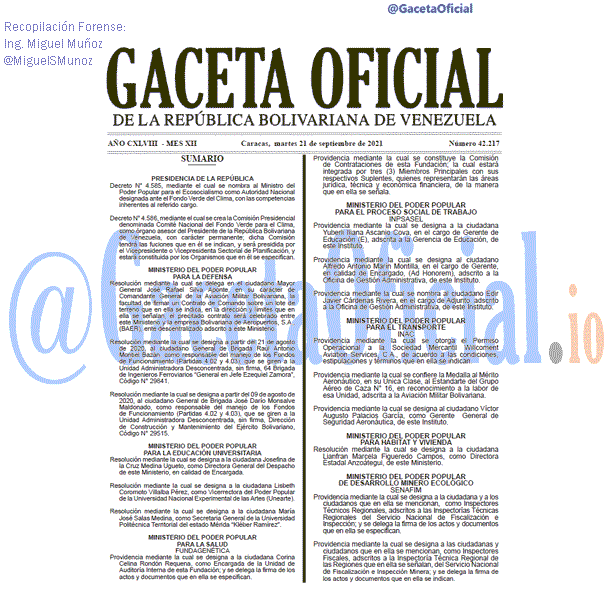 Gaceta Oficial 42217 del 21 septiembre 2021