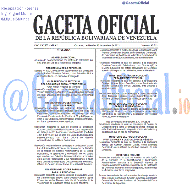 Gaceta Oficial 42232 del 12 octubre 2021