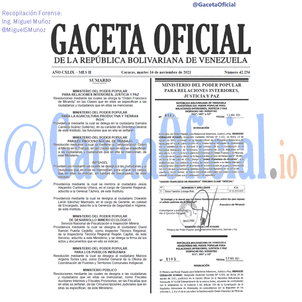 Gaceta Oficial 42256 del 16 noviembre 2021