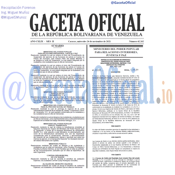 Gaceta Oficial 42262 del 24 noviembre 2021