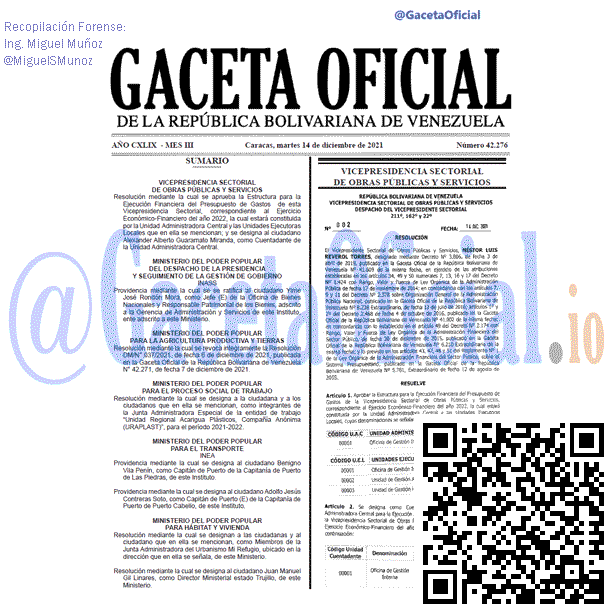 Gaceta Oficial 42276 del 14 diciembre 2021