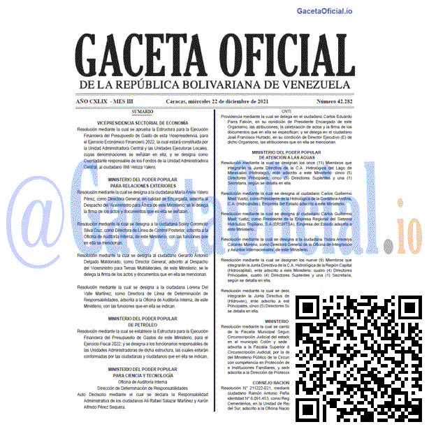 Gaceta Oficial 42282 del 22 diciembre 2021