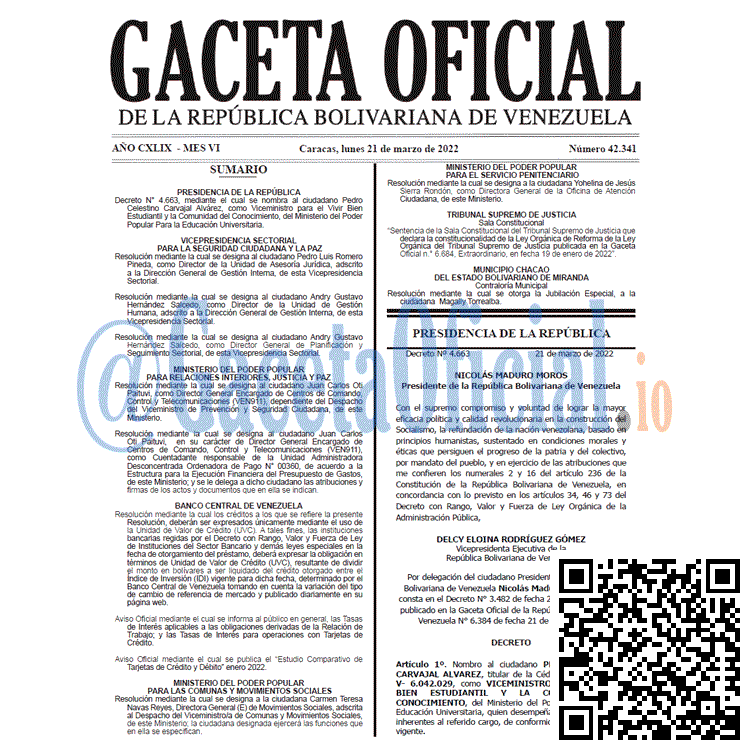 Gaceta Oficial 42341 del 21 marzo 2022