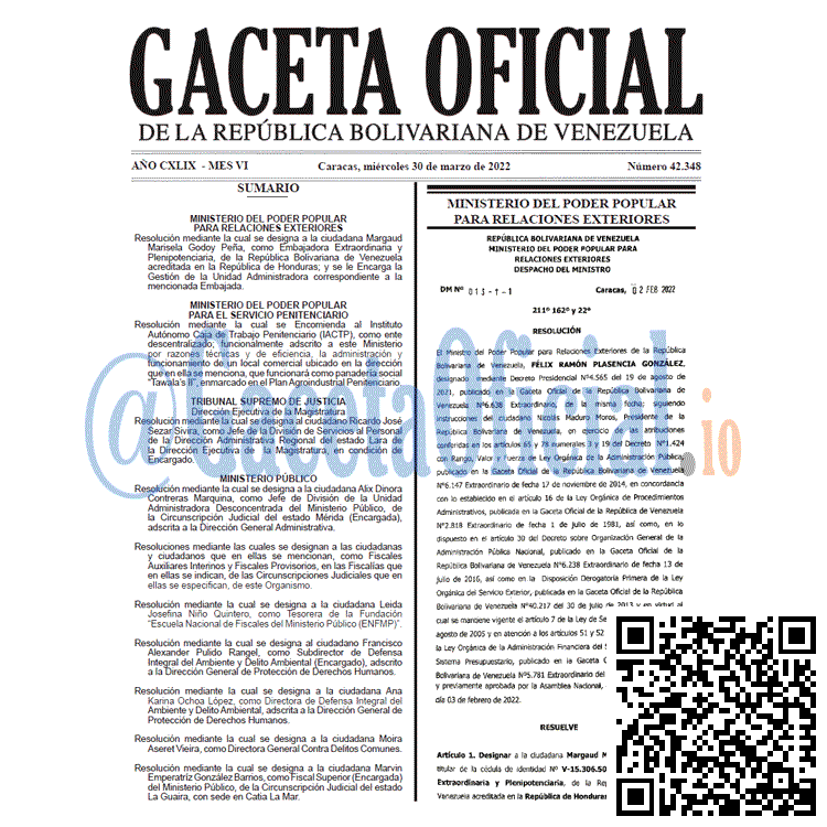 Gaceta Oficial 42348 del 30 marzo 2022