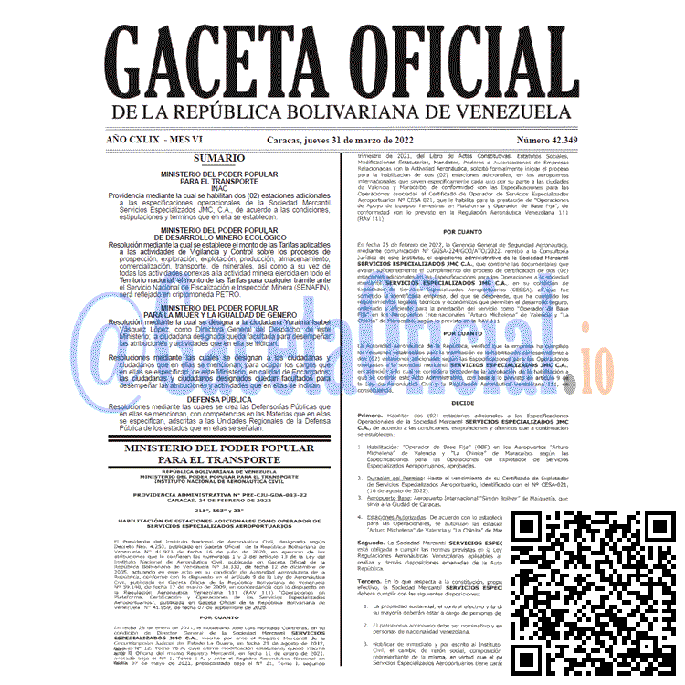 Gaceta Oficial 42349 del 31 marzo 2022