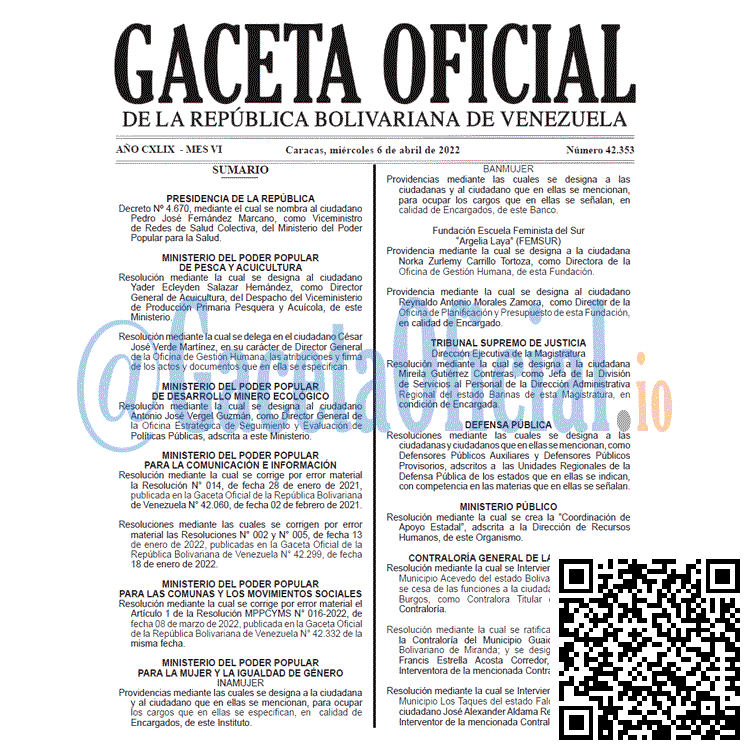 Gaceta Oficial 42353 del 6 abril 2022