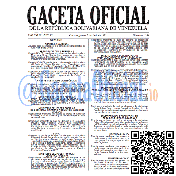 Gaceta Oficial 42354 del 7 abril 2022