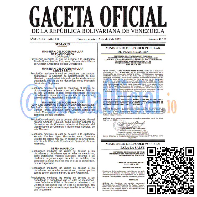 Gaceta Oficial 42357 del 12 abril 2022