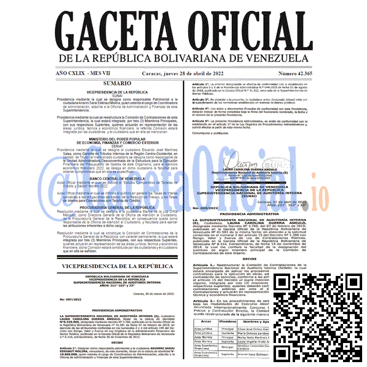 Venezuela Gaceta Oficial 42365 del 28 abril 2022