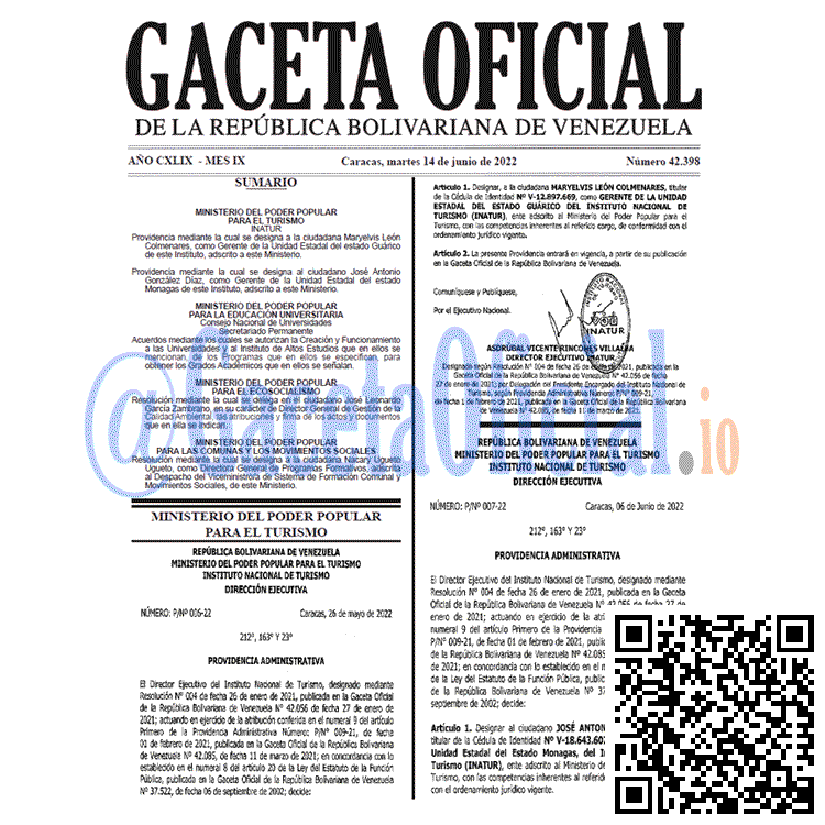 Venezuela Gaceta Oficial 42398 del 14 junio 2022