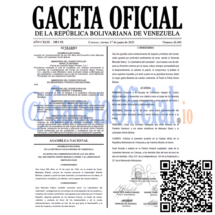 Gaceta Oficial de Venezuela #42401 del viernes 17 junio 2022 Venezuela Gaceta Oficial 42401 del 17 junio 2022