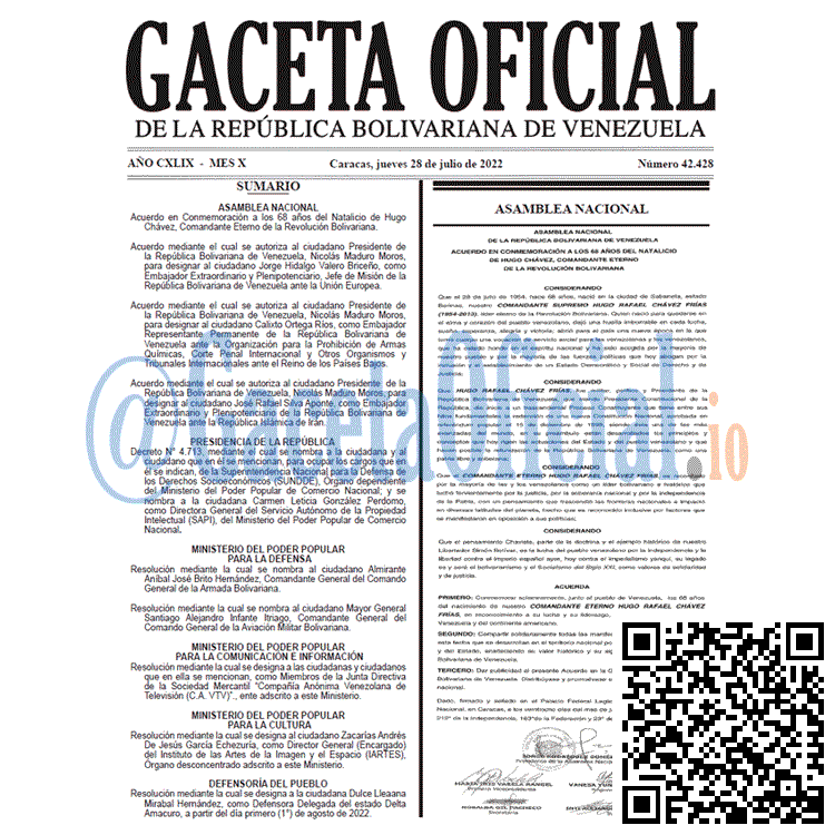 Gaceta Oficial de Venezuela #42428 del jueves 28 julio 2022 Venezuela Gaceta Oficial 42428 del 28 julio 2022