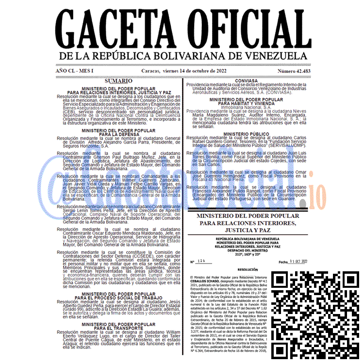 Gaceta Oficial Venezuela #42483 del 14 octubre 2022