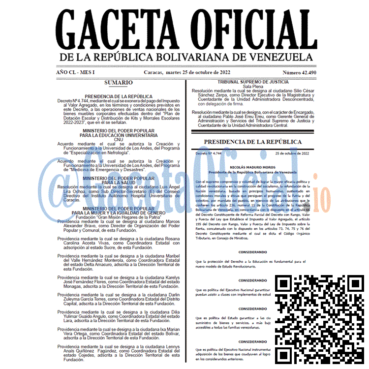 Gaceta Oficial Venezuela #42490 del 25 octubre 2022