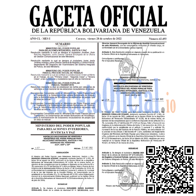 Gaceta Oficial Venezuela #42493 del 28 octubre 2022