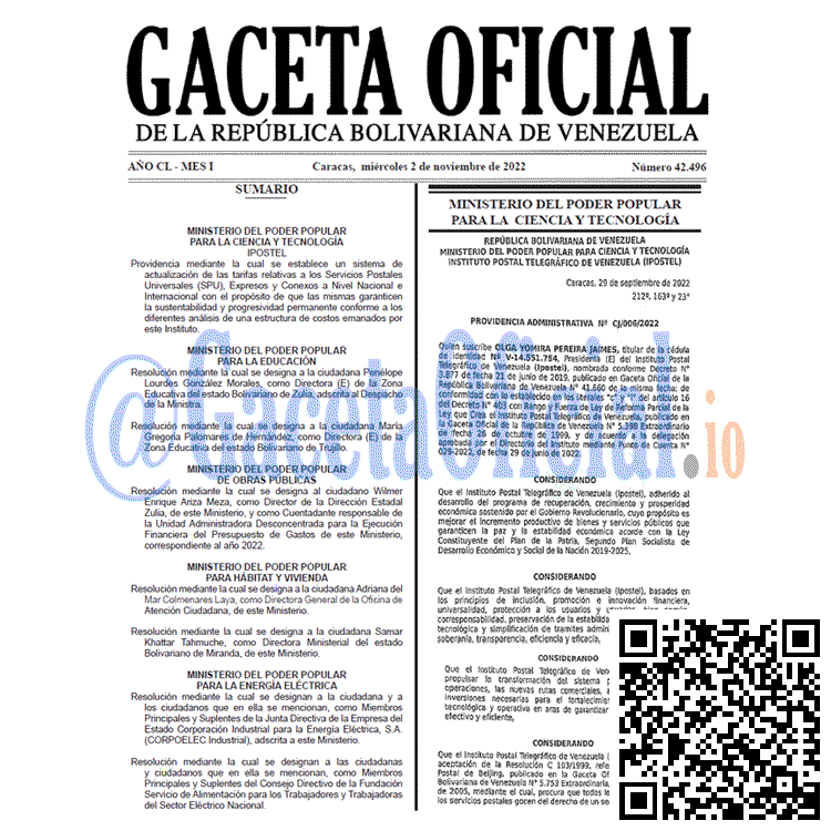 Gaceta Oficial Venezuela #42496 del 2 noviembre 2022