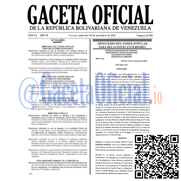 Gaceta Oficial Venezuela #42506 del 16 noviembre 2022