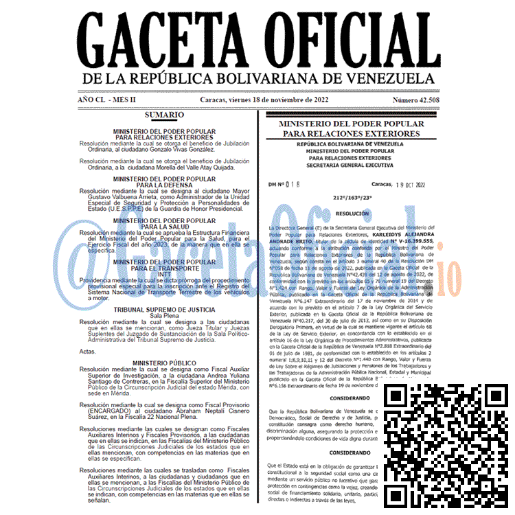 Venezuela Gaceta Oficial 42508 del 18 noviembre 2022 Gaceta Oficial, Gaceta Oficial 42508, Gaceta 42508