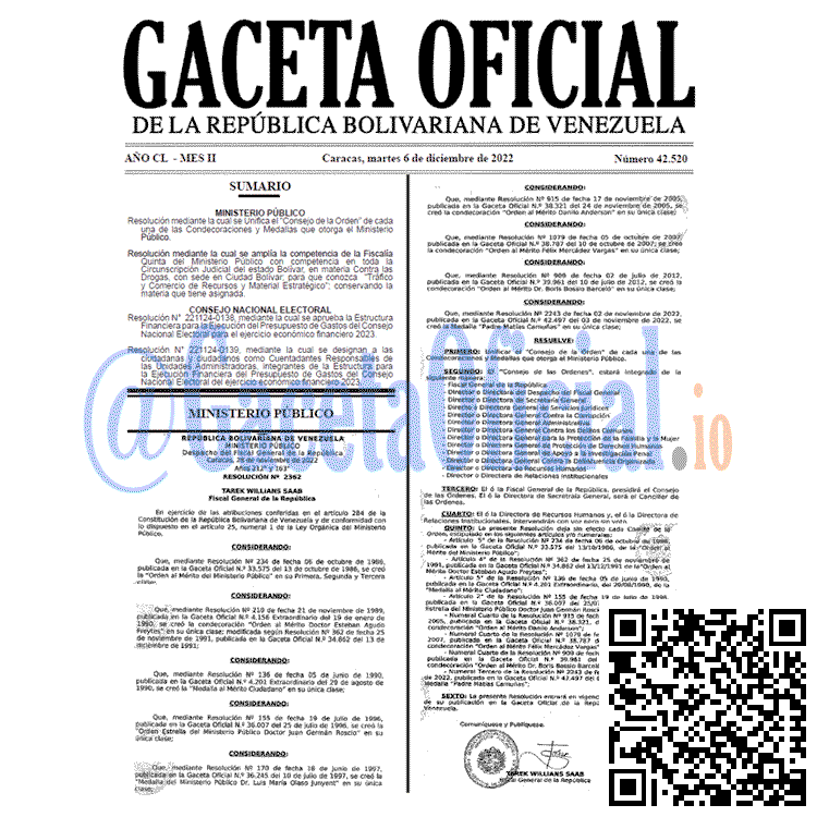 Gaceta Oficial, Gaceta 42520, Gaceta #42520, Gaceta Oficial Venezuela #42520