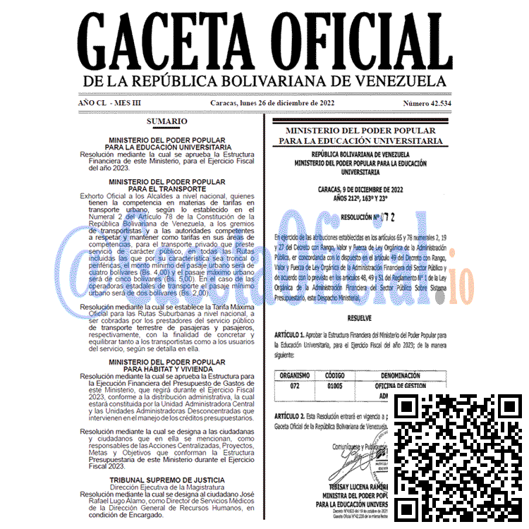 Gaceta Oficial, Gaceta 42534, Gaceta #42534, Gaceta Oficial Venezuela #42534