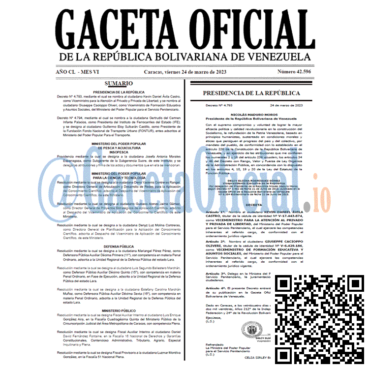 Gaceta Oficial, Gaceta 42596, Gaceta #42596, Gaceta Oficial Venezuela #42596