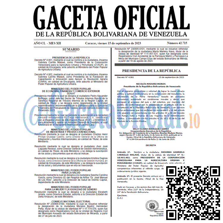 Venezuela Gaceta Oficial 42715 del 14 septiembre 2023 Gaceta Oficial, Gaceta 42715, Gaceta 42715 HD, Gaceta #42715, Gaceta Oficial Venezuela #42715