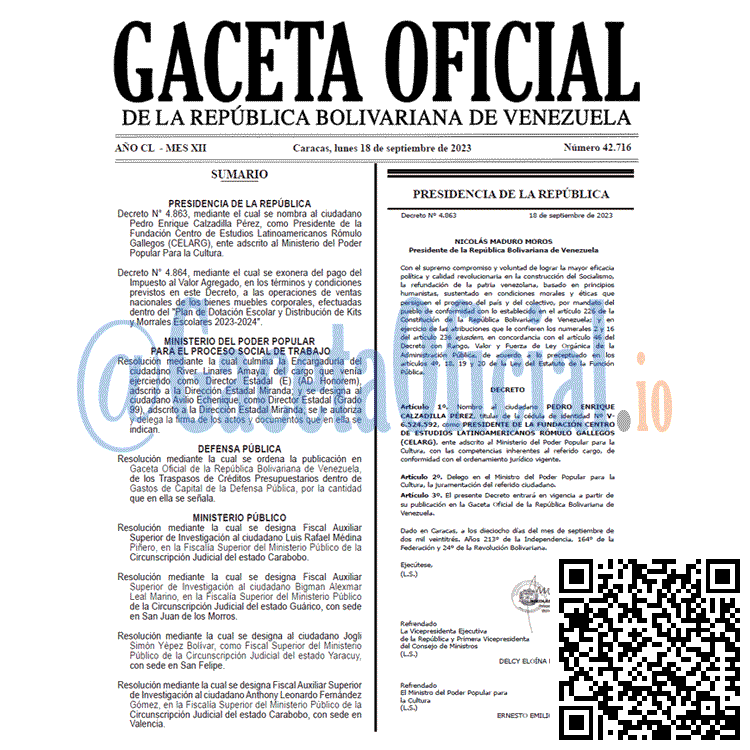 Venezuela Gaceta Oficial 42716 del 18 septiembre 2023 Gaceta Oficial, Gaceta 42716, Gaceta 42716 HD, Gaceta #42716, Gaceta Oficial Venezuela #42716
