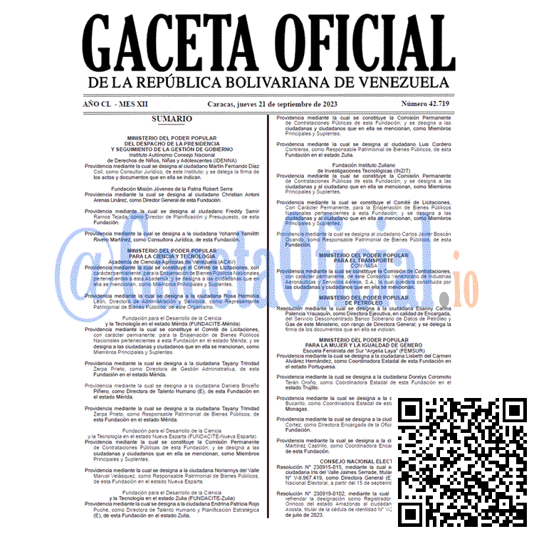 Venezuela Gaceta Oficial 42719 del 21 septiembre 2023 Gaceta Oficial, Gaceta 42719, Gaceta 42719 HD, Gaceta #42719, Gaceta Oficial Venezuela #42719