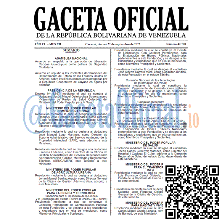 Venezuela Gaceta Oficial 42720 del 22 septiembre 2023 Gaceta Oficial, Gaceta 42720, Gaceta 42720 HD, Gaceta #42720, Gaceta Oficial Venezuela #42720