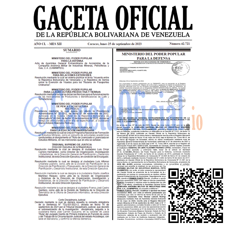 Venezuela Gaceta Oficial 42721 del 25 septiembre 2023 Gaceta Oficial, Gaceta 42721, Gaceta 42721 HD, Gaceta #42721, Gaceta Oficial Venezuela #42721