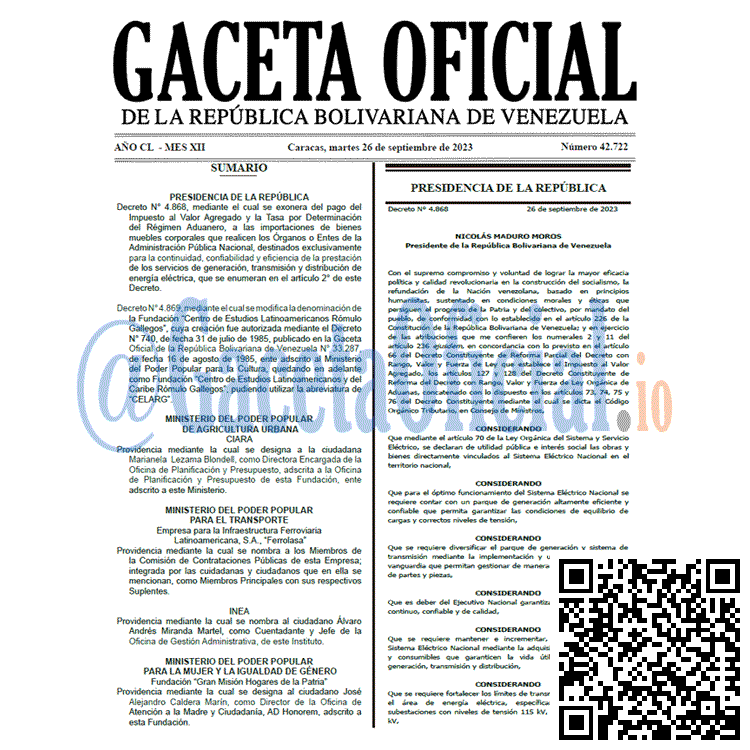 Venezuela Gaceta Oficial 42722 del 26 septiembre 2023 Gaceta Oficial, Gaceta 42722, Gaceta 42722 HD, Gaceta #42722, Gaceta Oficial Venezuela #42722