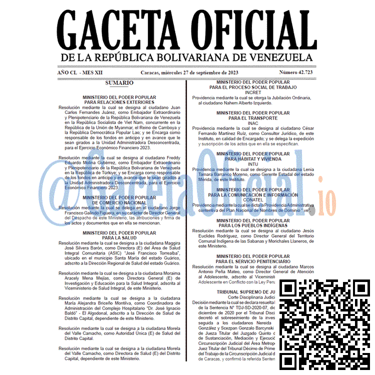 Venezuela Gaceta Oficial 42723 del 27 septiembre 2023 Gaceta Oficial, Gaceta 42723, Gaceta 42723 HD, Gaceta #42723, Gaceta Oficial Venezuela #42723