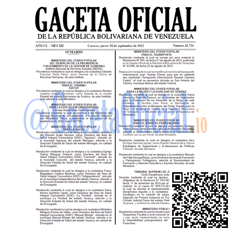 Venezuela Gaceta Oficial 42724 del 28 septiembre 2023 Gaceta Oficial, Gaceta 42724, Gaceta 42724 HD, Gaceta #42724, Gaceta Oficial Venezuela #42724