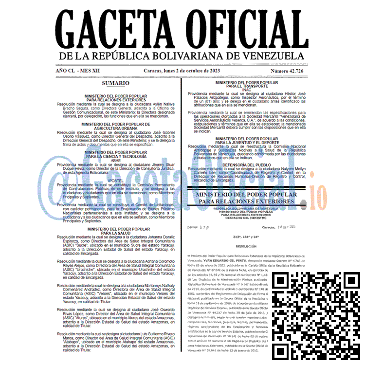 Venezuela Gaceta Oficial 42726 del 2 octubre 2023 Gaceta Oficial, Gaceta 42726, Gaceta 42726 HD, Gaceta #42726, Gaceta Oficial Venezuela #42726